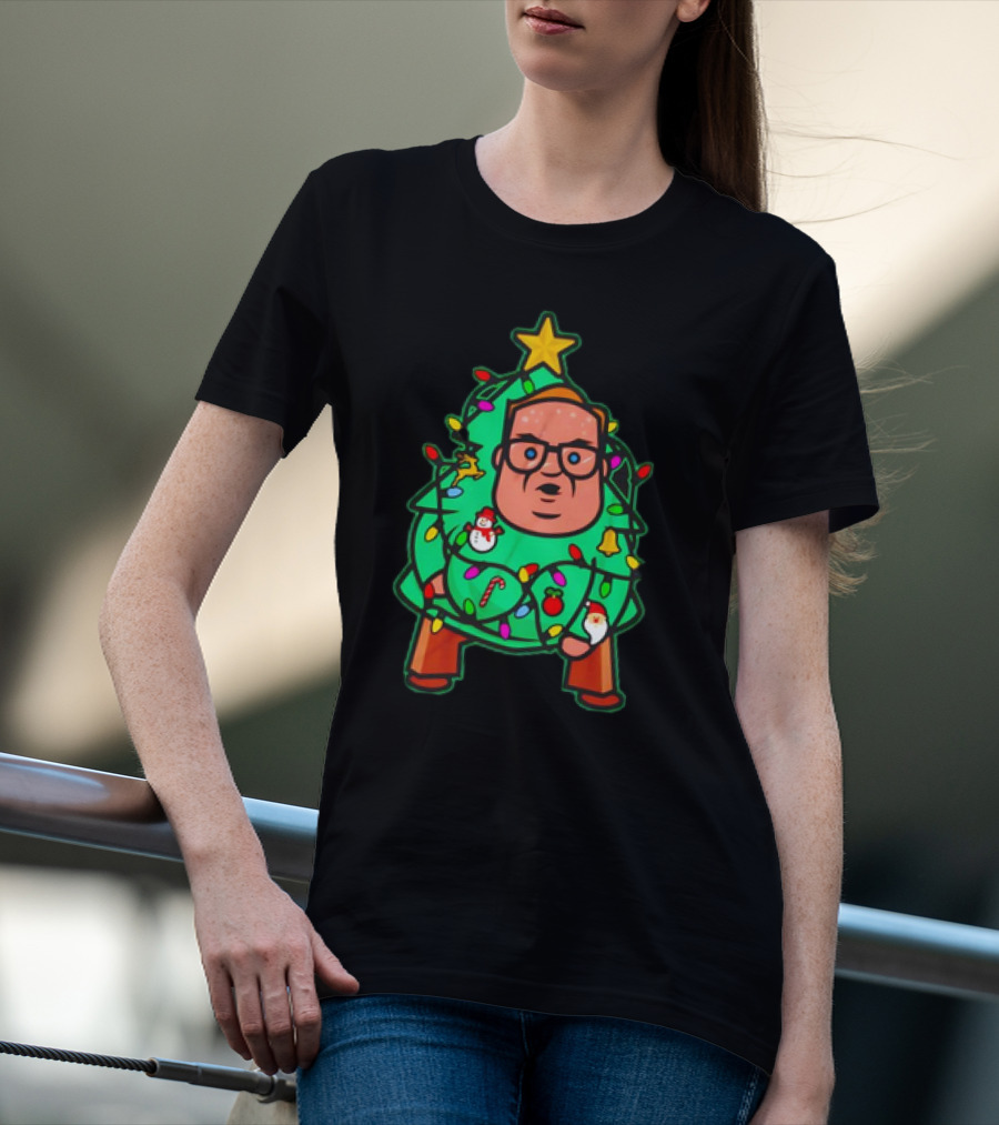 Foley Christmas Tree Lights Cartoon Character With Star And Decorated Ornaments T-Shirt