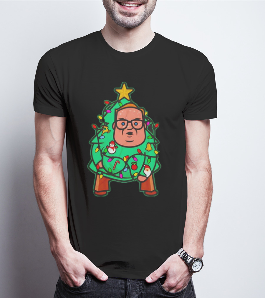 Foley Christmas Tree Lights Cartoon Character With Star And Decorated Ornaments T-Shirt