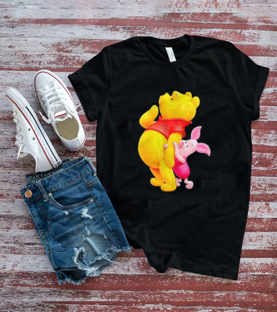 Winnie The Pooh And Piglet Best Friends Forever Hugging Playful Moment T-Shirt