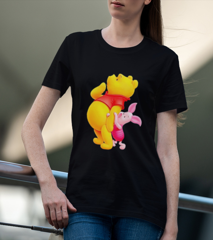 Winnie The Pooh And Piglet Best Friends Forever Hugging Playful Moment T-Shirt