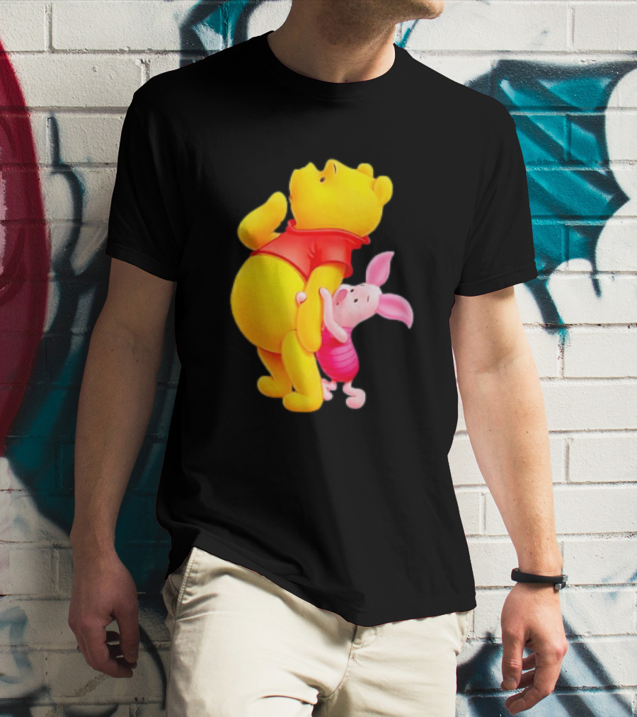 Winnie The Pooh And Piglet Best Friends Forever Hugging Playful Moment T-Shirt