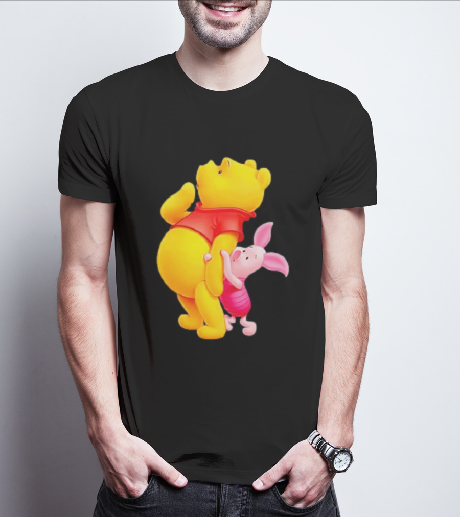 Winnie The Pooh And Piglet Best Friends Forever Hugging Playful Moment T-Shirt
