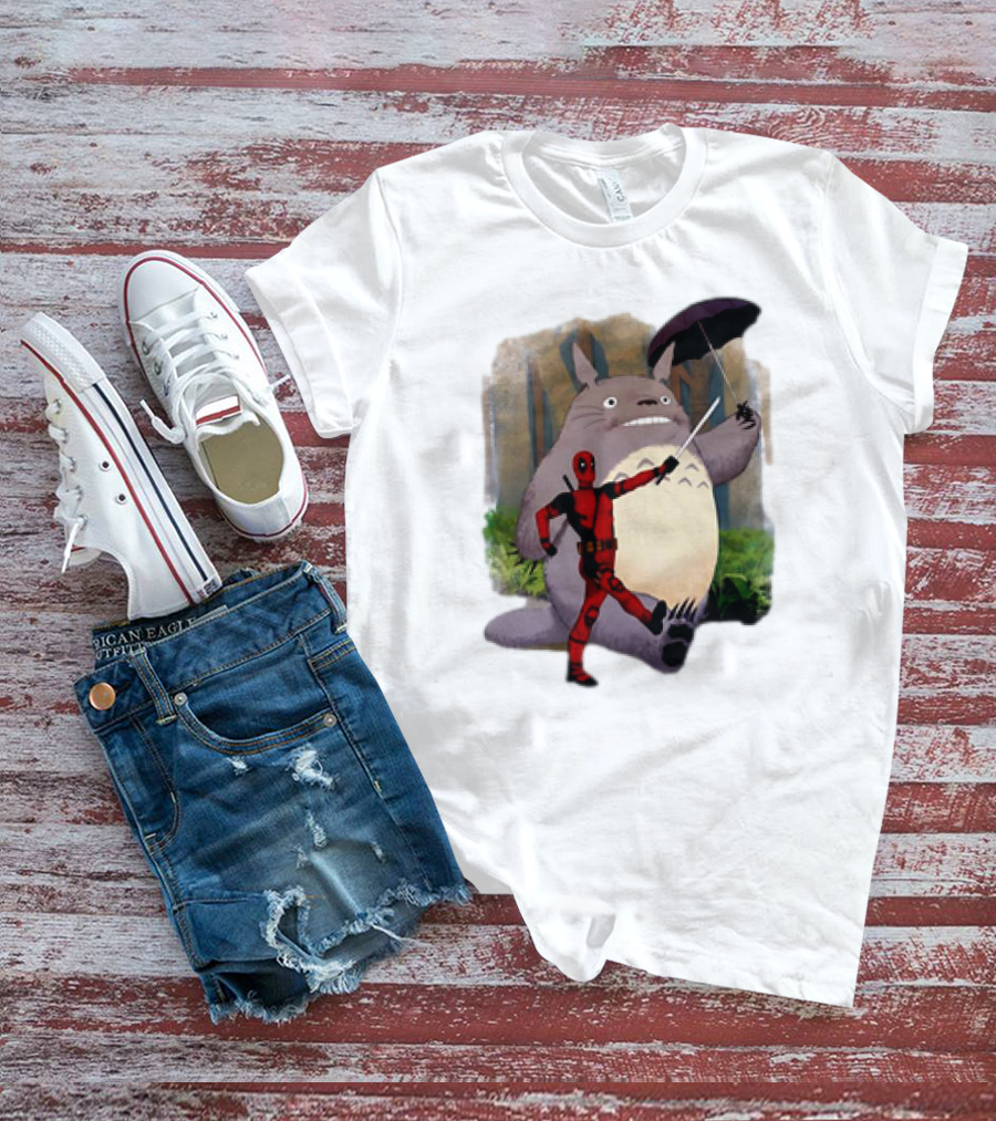 My Neighbor Totoro With Deadpool Funny Cartoon Mashup T-Shirt