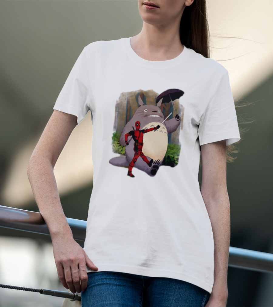 My Neighbor Totoro With Deadpool Funny Cartoon Mashup T-Shirt