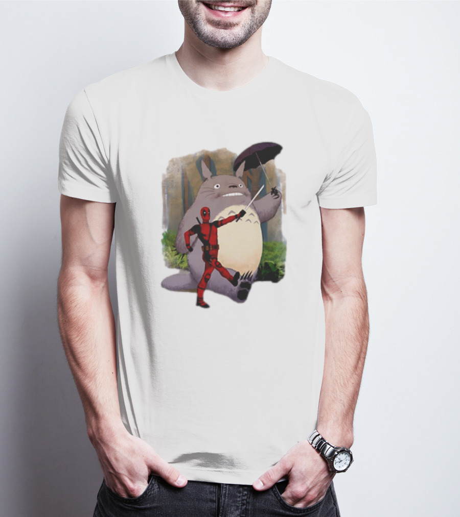 My Neighbor Totoro With Deadpool Funny Cartoon Mashup T-Shirt