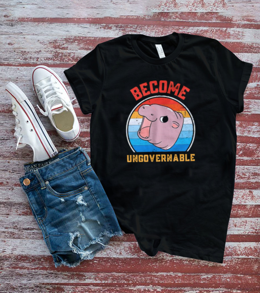Become Ungovernable Moo Deng Vintage Hippo Retro Stripes T-Shirt