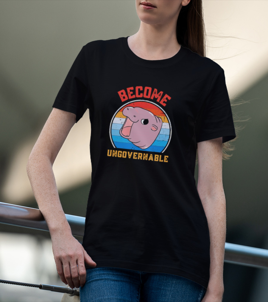 Become Ungovernable Moo Deng Vintage Hippo Retro Stripes T-Shirt
