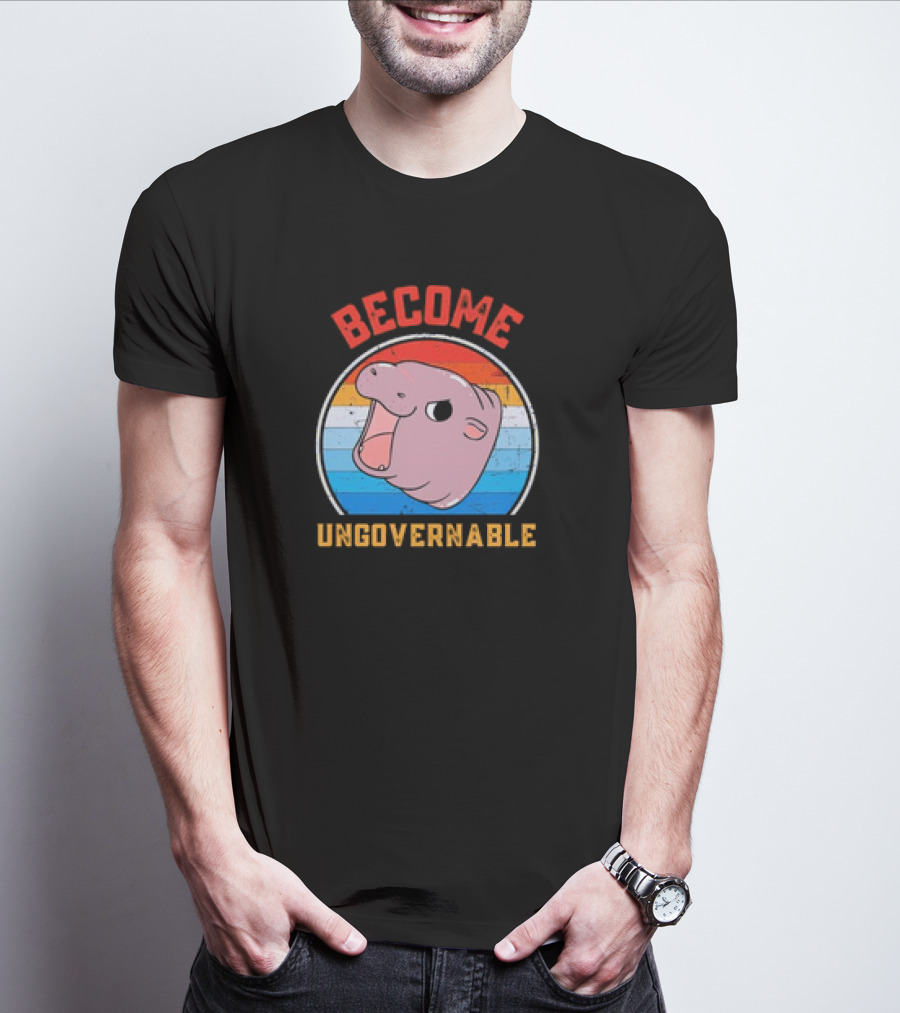 Become Ungovernable Moo Deng Vintage Hippo Retro Stripes T-Shirt