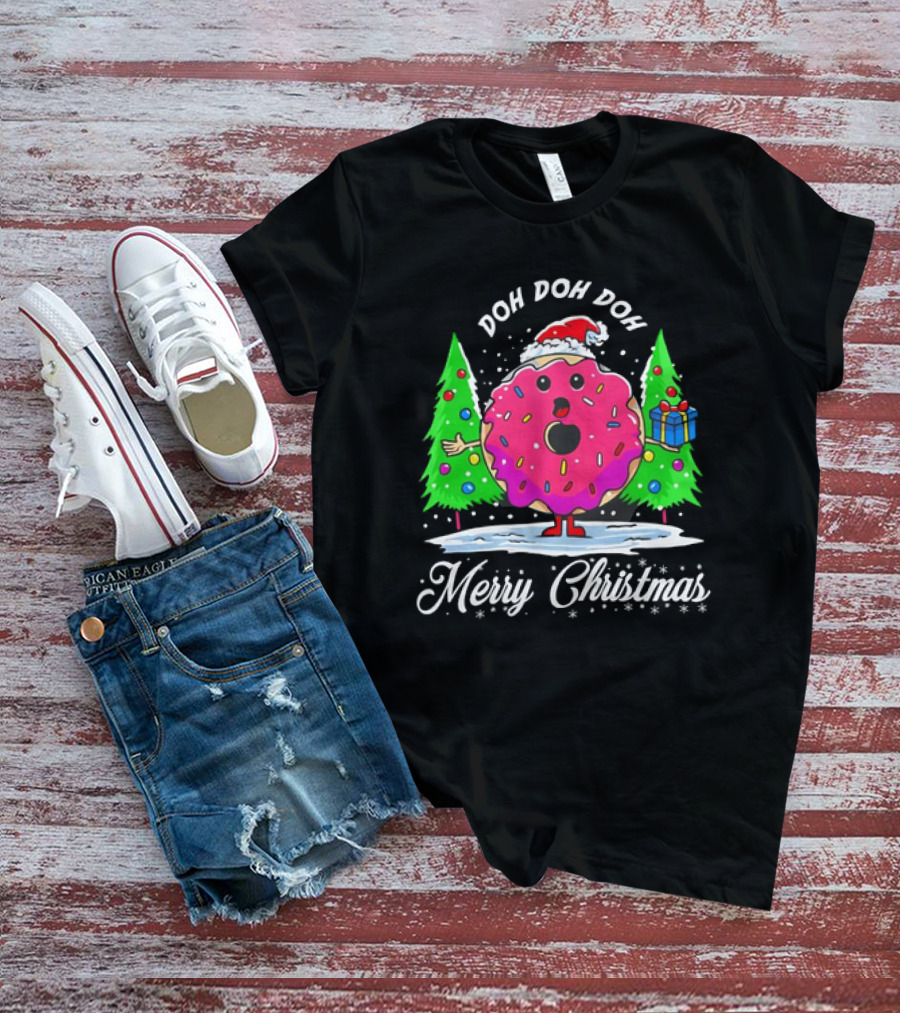 Doh Doh Doh Donut Santa Merry Christmas Snow Scene T-Shirt