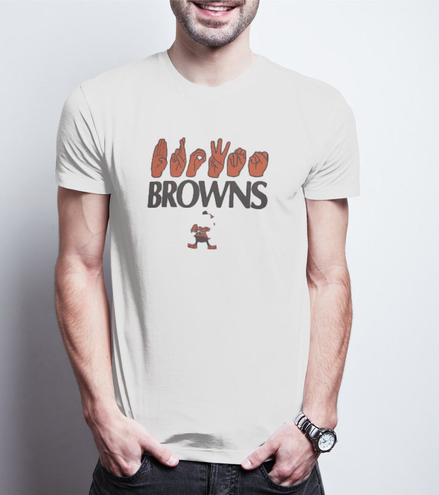 Cleveland Browns NFL ASL Love Sign Language Browns Mascot T-Shirt