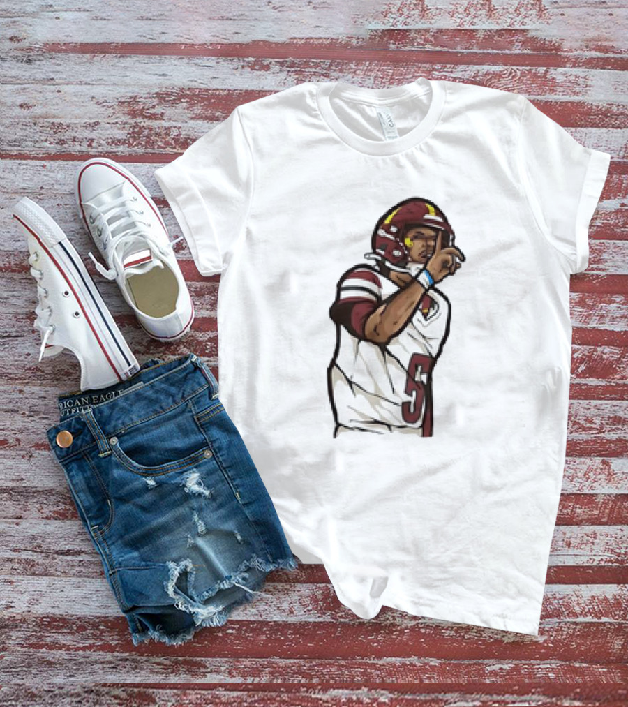 Jayden Daniels Shhh Gesture Cartoon Football Player Number 5 T-Shirt