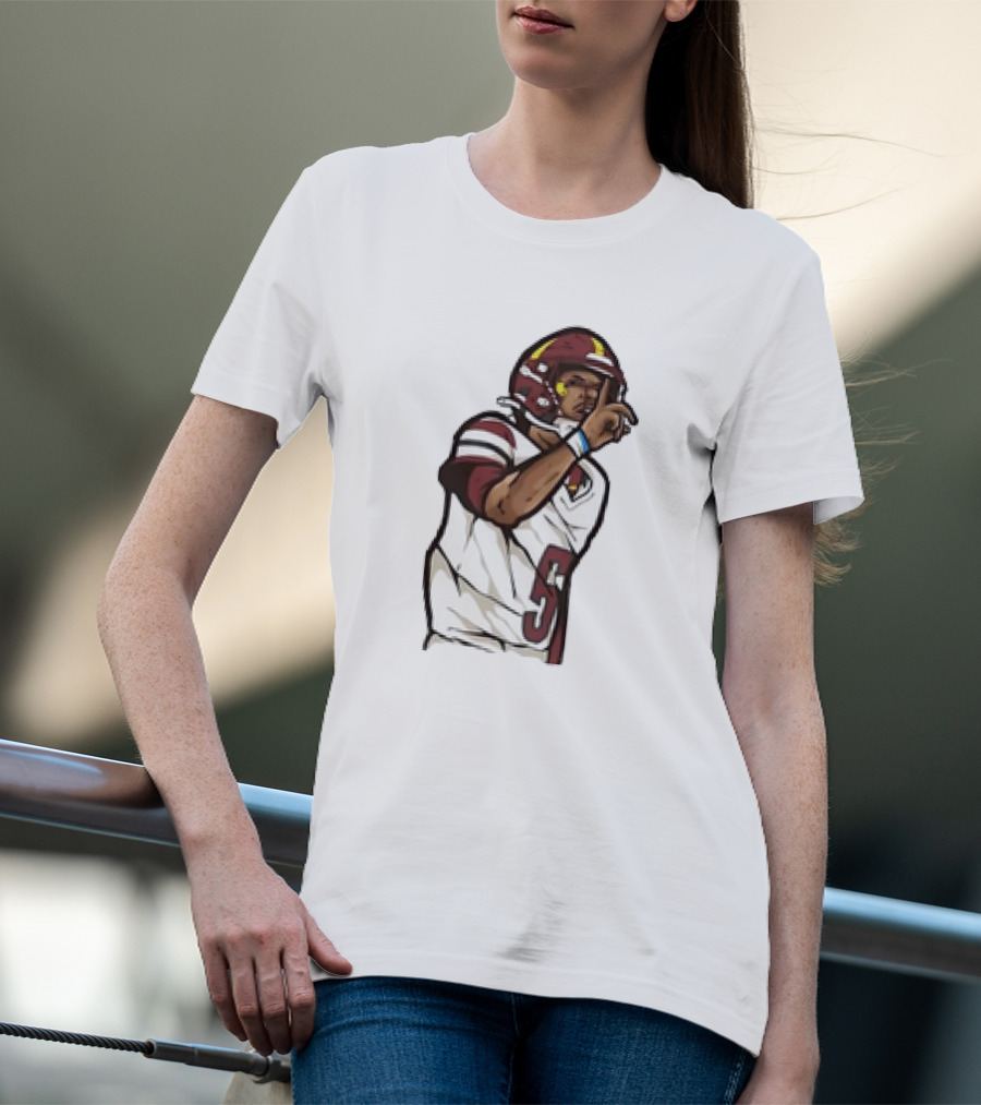 Jayden Daniels Shhh Gesture Cartoon Football Player Number 5 T-Shirt