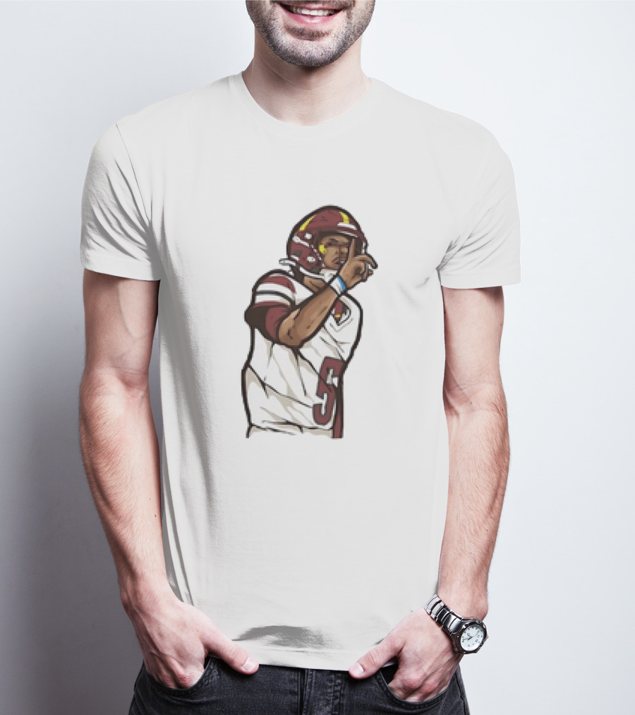 Jayden Daniels Shhh Gesture Cartoon Football Player Number 5 T-Shirt