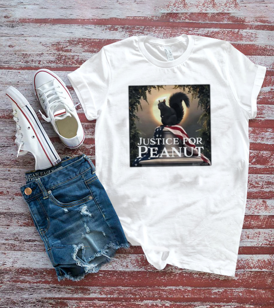 Justice For Peanut The Squirrel With American Flag Iconography T-Shirt