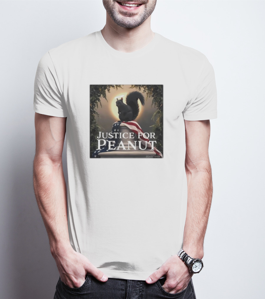 Justice For Peanut The Squirrel With American Flag Iconography T-Shirt