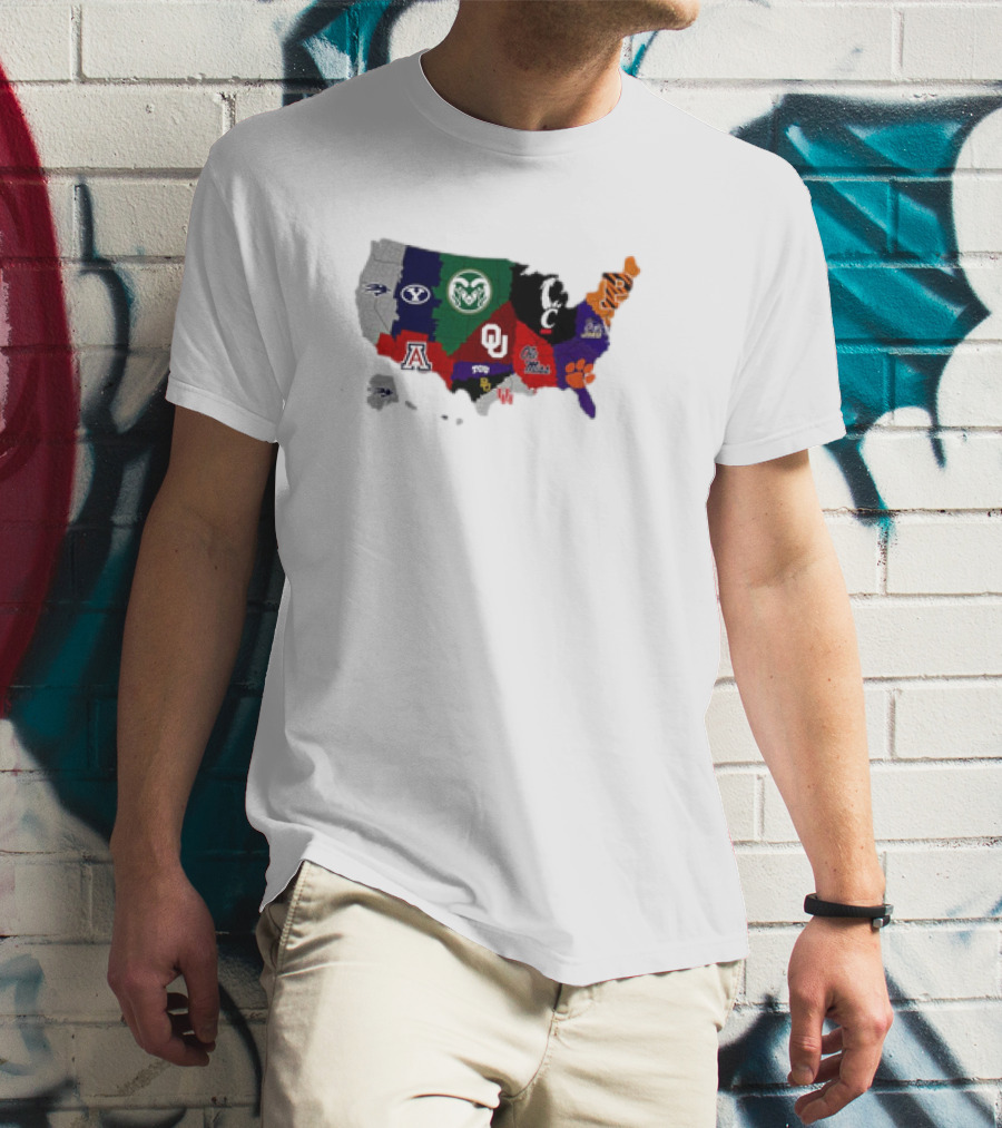 Map Of College Football Teams Featuring Big 12 Undefeated 13 T-Shirt