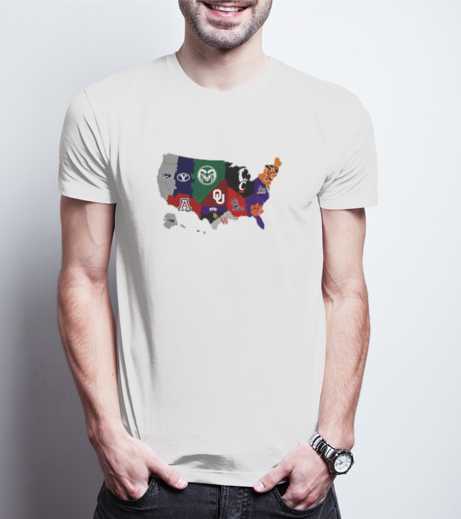 Map Of College Football Teams Featuring Big 12 Undefeated 13 T-Shirt