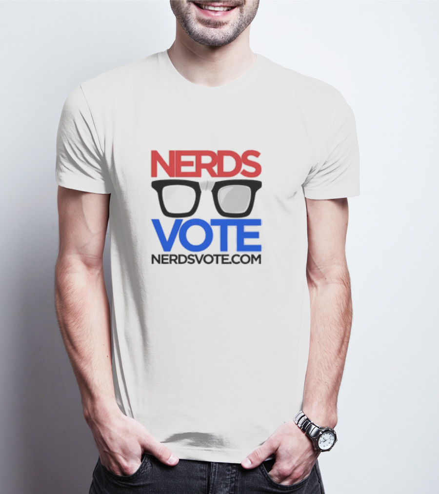 NERDSVOTE Classic Nerdsvote.com Glasses Logo Red Blue T-Shirt