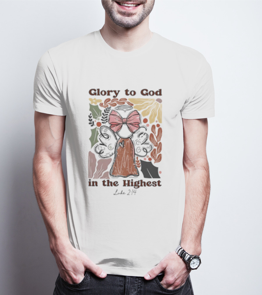 Glory To God In The Highest Luke 2:14 Retro Vintage Christian Angel Bow T-Shirt
