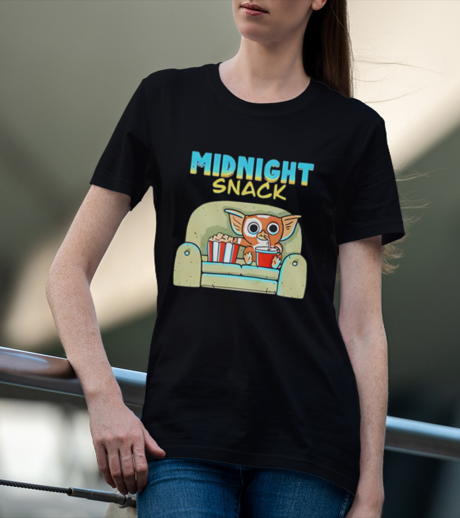 Midnight Snack Mogwai Relaxing On Couch With Popcorn And Soda T-Shirt