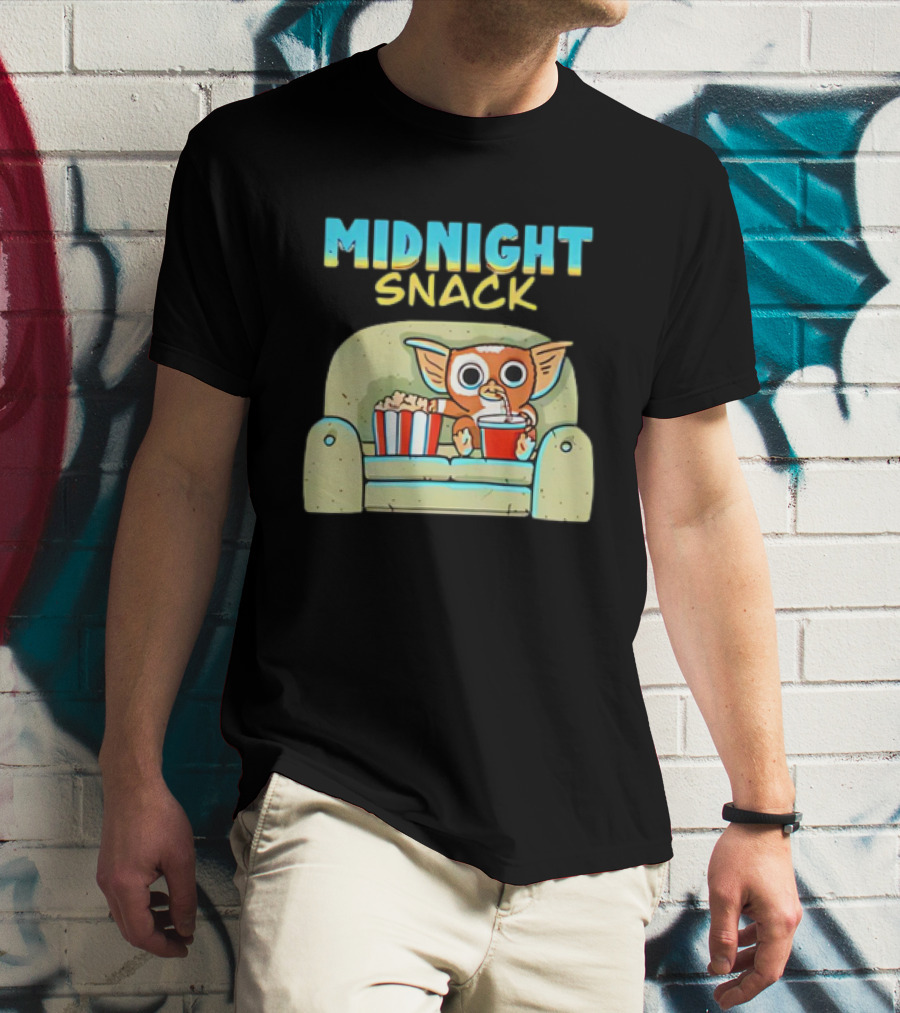 Midnight Snack Mogwai Relaxing On Couch With Popcorn And Soda T-Shirt