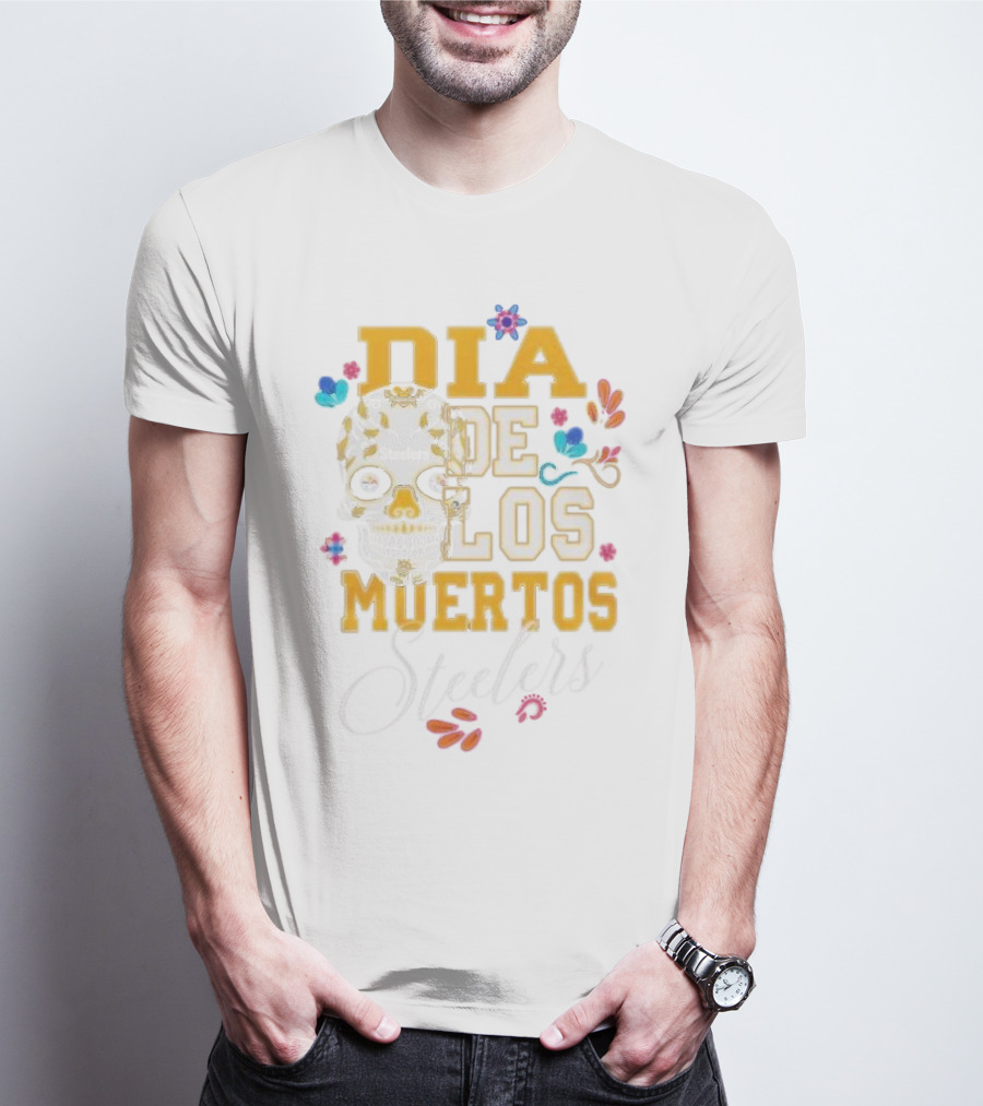 Pittsburgh Steelers Dia De Los Muertos Skull Flowers T-Shirt