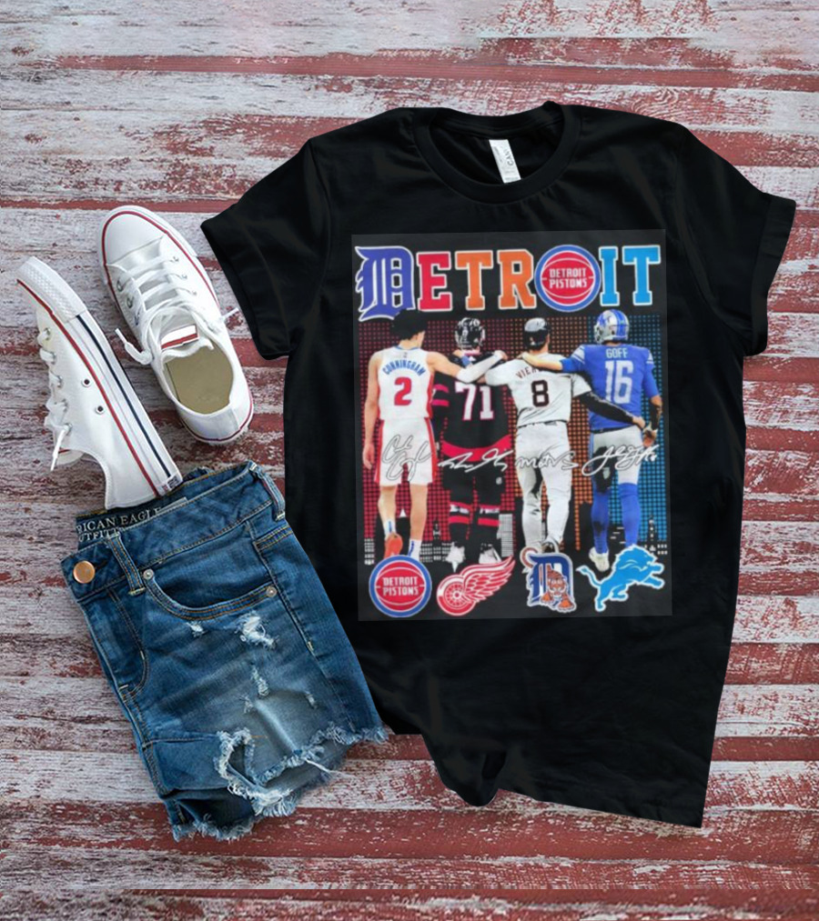 Detroit Pistons Red Wings Tigers Lions Cunningham Larkin Vierling Goff T-Shirt
