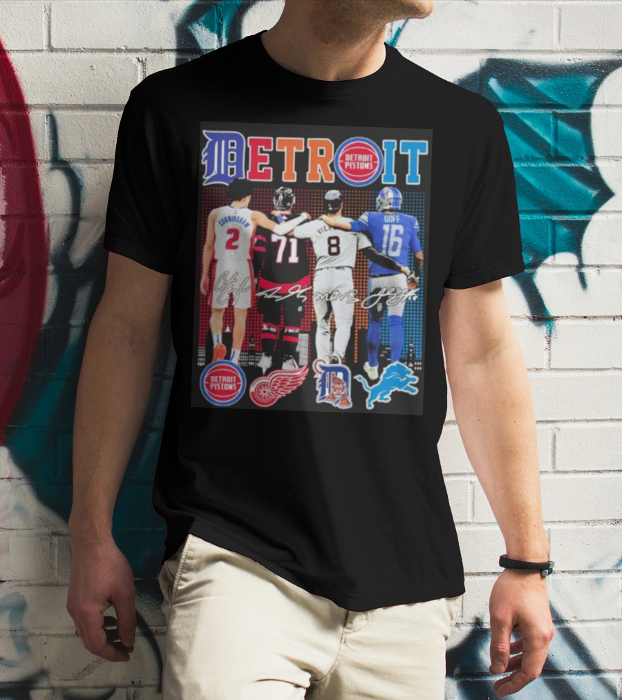 Detroit Pistons Red Wings Tigers Lions Cunningham Larkin Vierling Goff T-Shirt