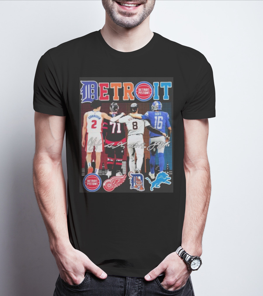 Detroit Pistons Red Wings Tigers Lions Cunningham Larkin Vierling Goff T-Shirt