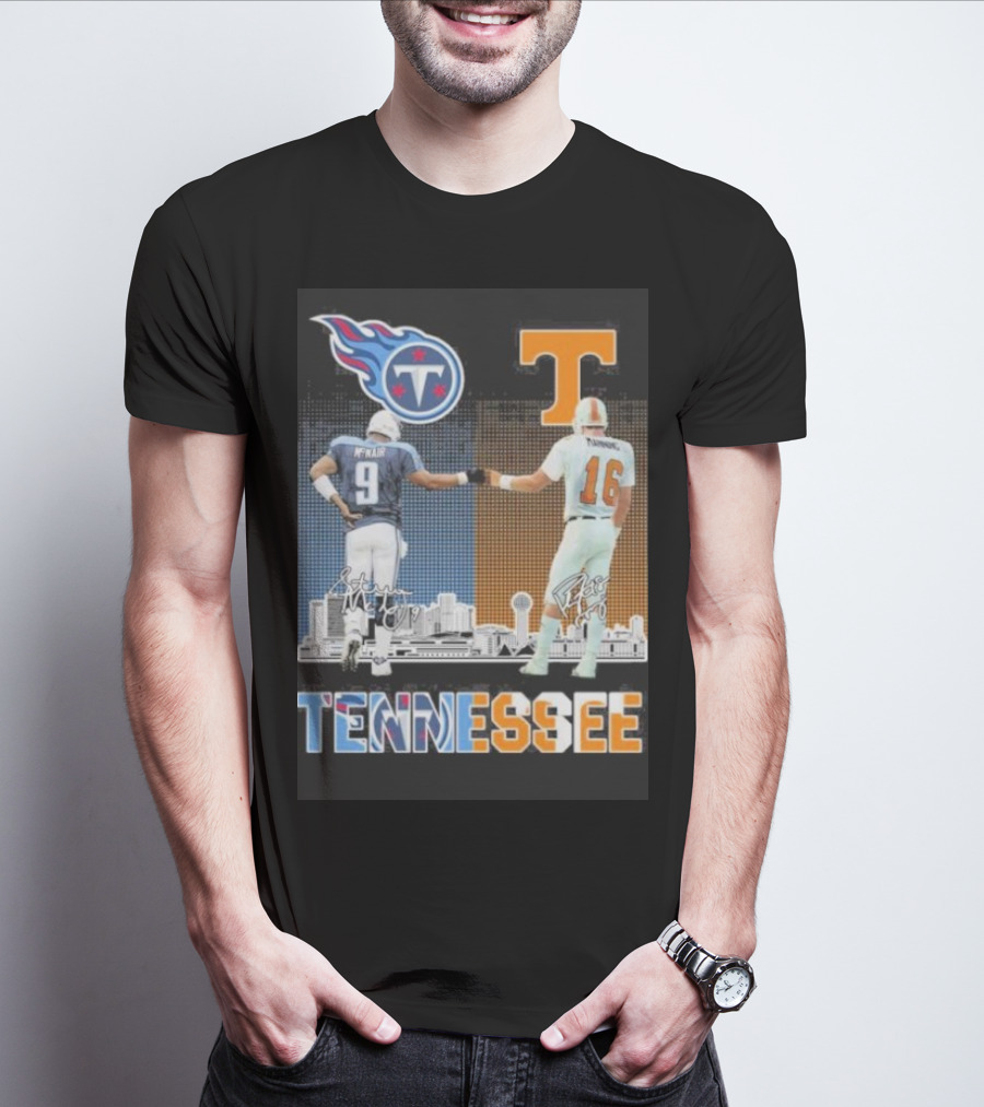 Tennessee Titans Steve McNair Peyton Manning Volunteers Skyline T-Shirt