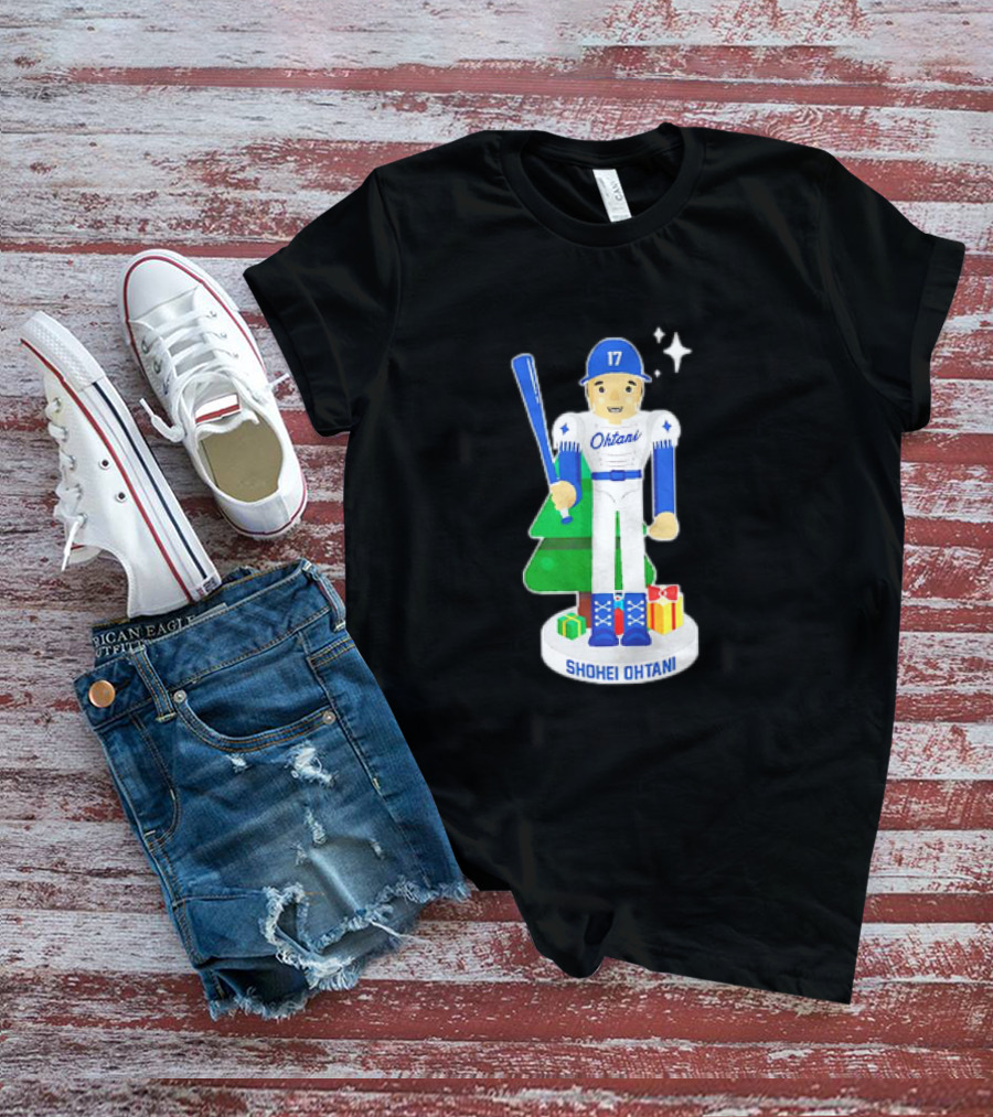 Shohei Ohtani Los Angeles Dodgers MLBPA Christmas Nutcracker With Tree And Gifts T-Shirt