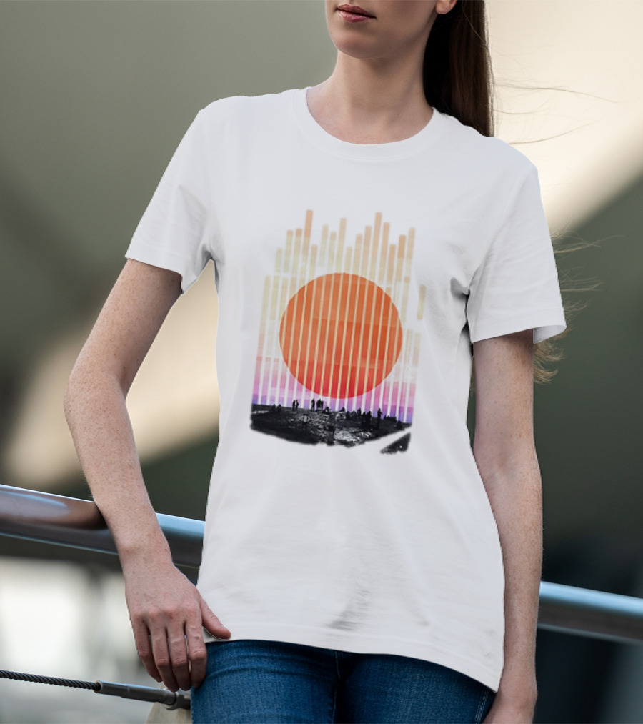 Stripe And Sun Vintage Sunset Silhouette On Horizon T-Shirt