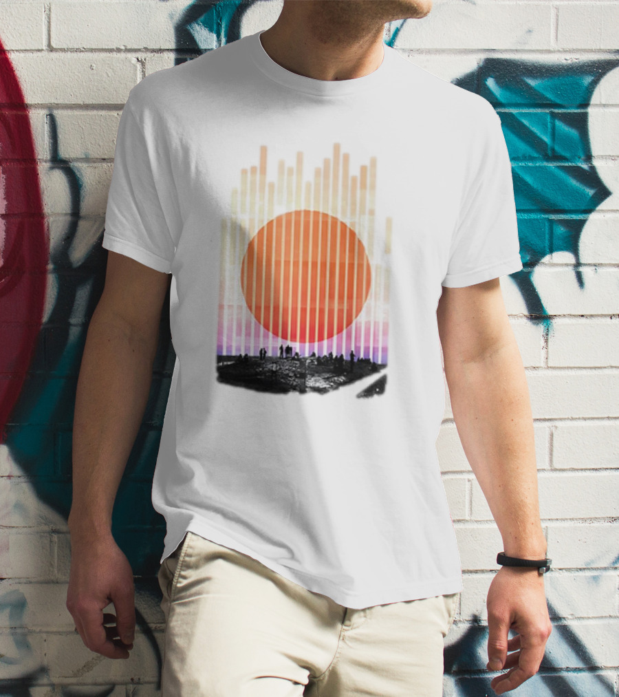 Stripe And Sun Vintage Sunset Silhouette On Horizon T-Shirt