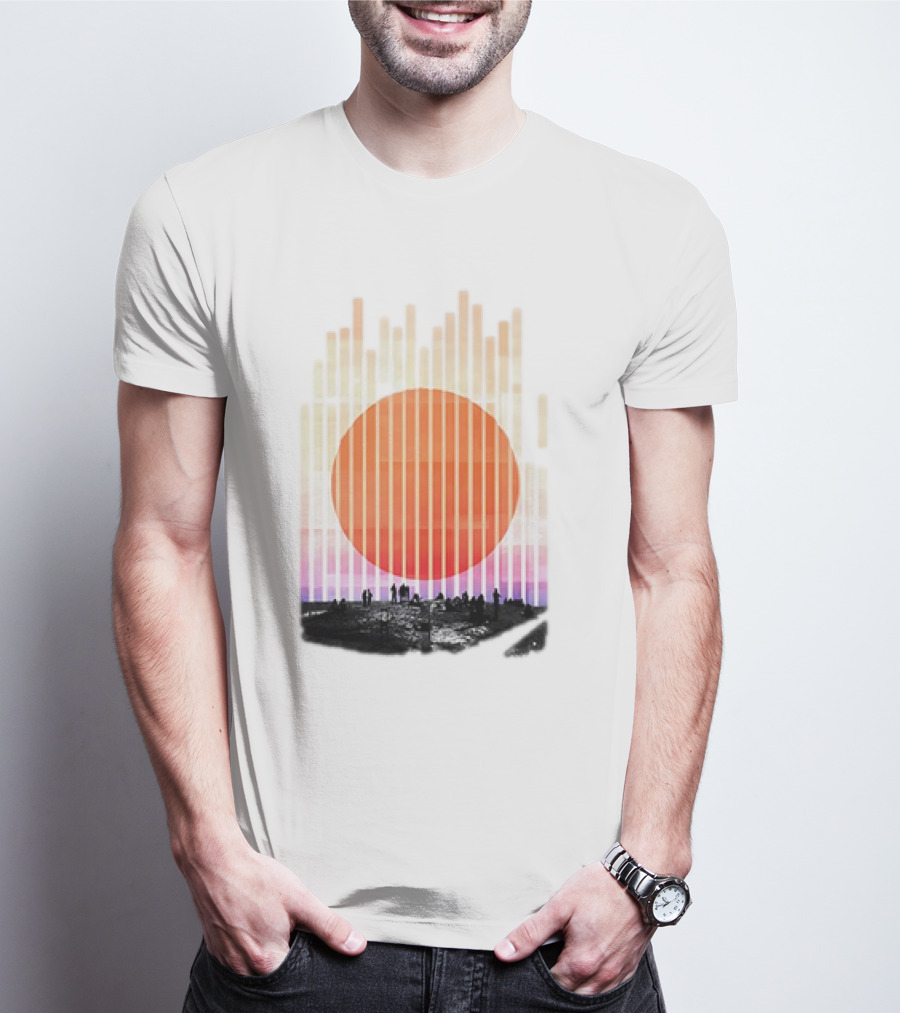 Stripe And Sun Vintage Sunset Silhouette On Horizon T-Shirt