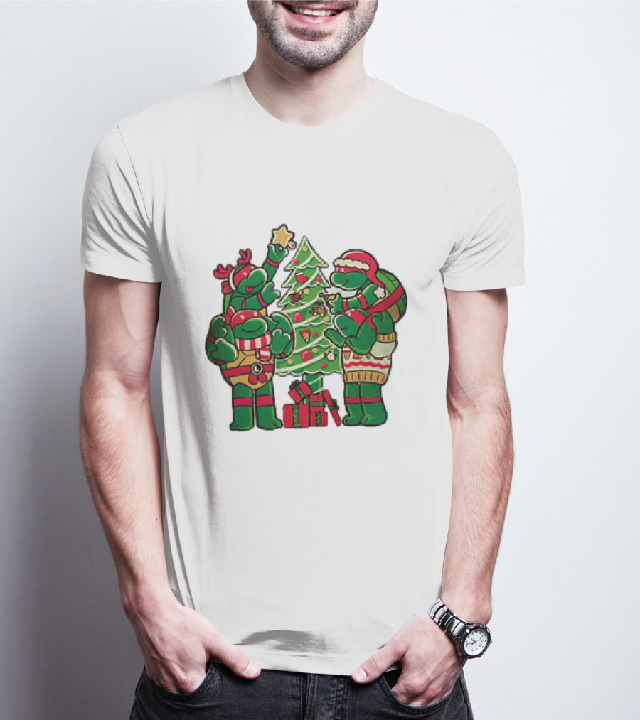 Teenage Mutant Ninja Turtles Christmas Tree Decorating Scene T-Shirt
