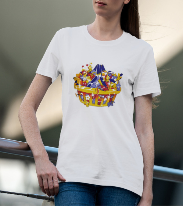 Basket Full Of Colorful Cartoon Creatures Playful And Whimsical Imagination T-Shirt