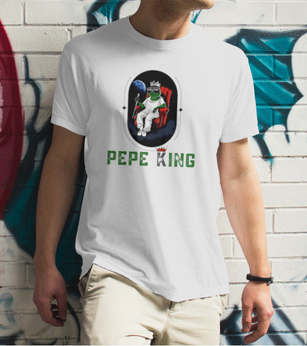 Pepe King Meme Coin Earth Throne Crown Chair T-Shirt