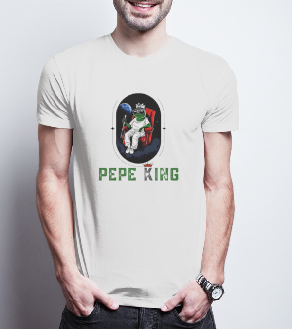 Pepe King Meme Coin Earth Throne Crown Chair T-Shirt