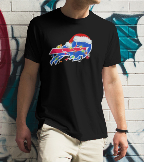 Buffalo Bills Santa Hat Christmas Lights T-Shirt
