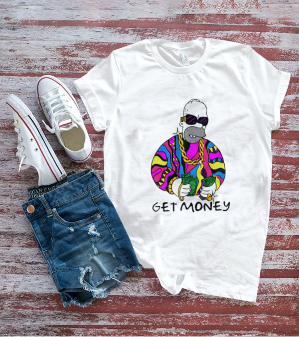 Homer Simpson Gangster Get Money Colorful Sweater And Sunglasses T-Shirt