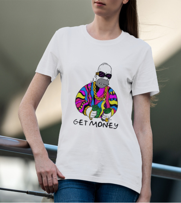Homer Simpson Gangster Get Money Colorful Sweater And Sunglasses T-Shirt