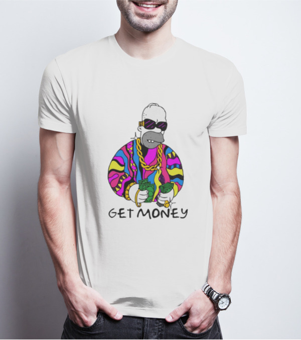 Homer Simpson Gangster Get Money Colorful Sweater And Sunglasses T-Shirt