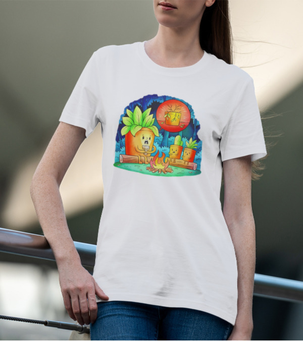 House Plants Gather Around Campfire Sharing Spooky Stories In The Woods T-Shirt