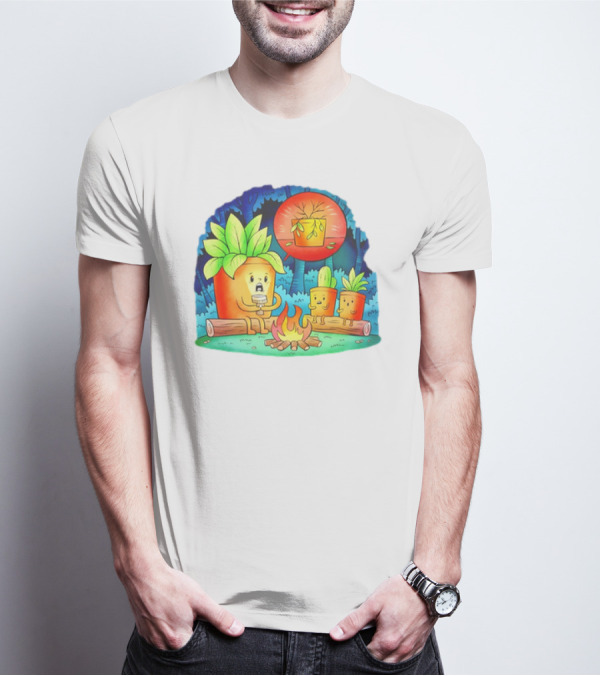 House Plants Gather Around Campfire Sharing Spooky Stories In The Woods T-Shirt