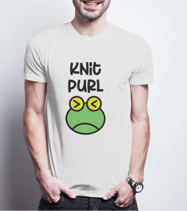 Knit Purl Frog With Glasses Pouting Face T-Shirt