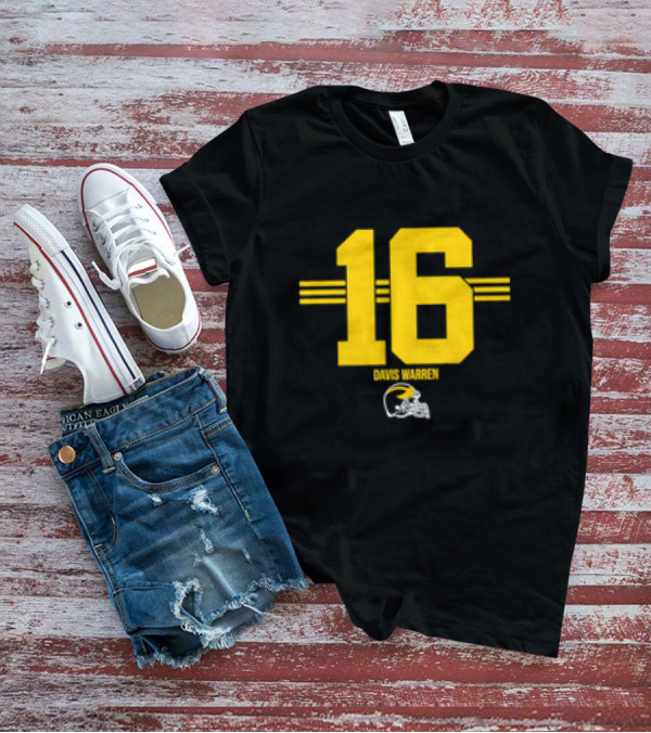Michigan Football Davis Warren 16 Yellow Stripe Helmet T-Shirt