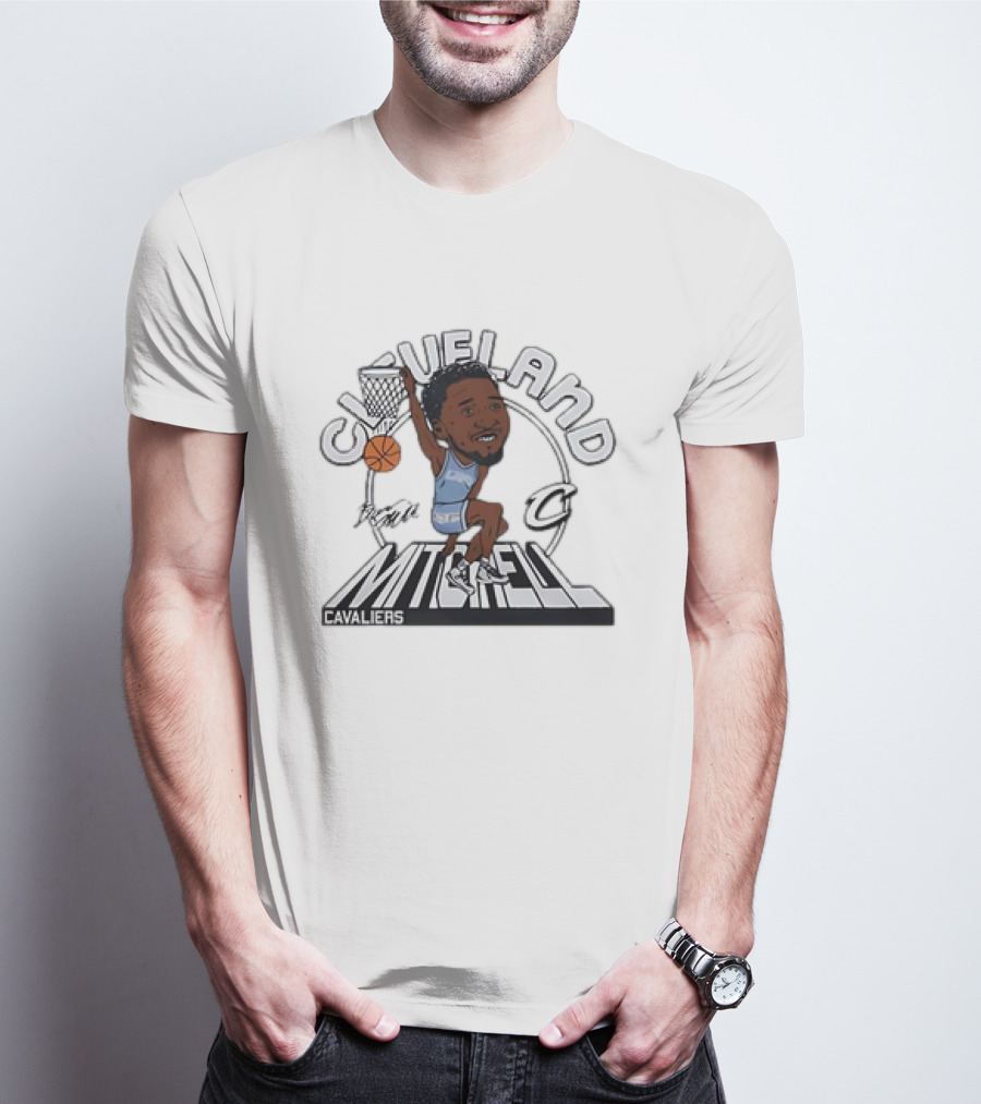 Cleveland Cavaliers Donovan Mitchell Caricature Signature Basketball Player T-Shirt
