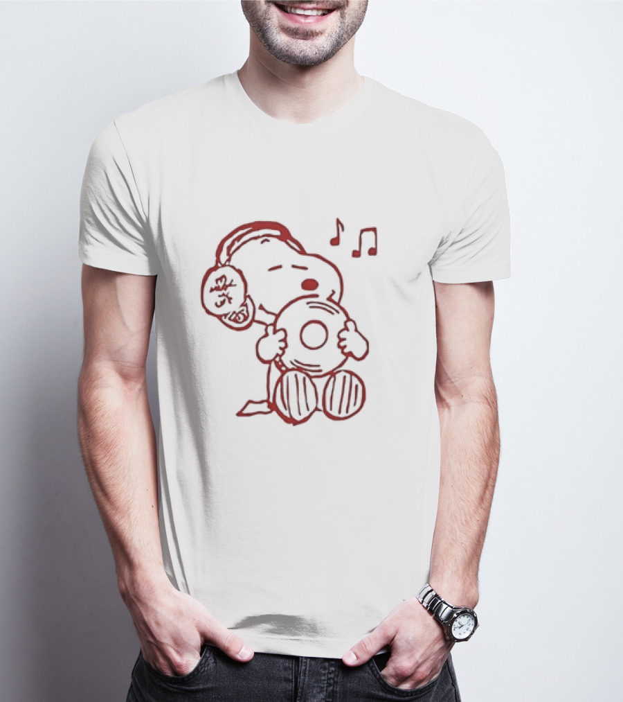 Snoopy Listening To Music With Headphones And Record T-Shirt