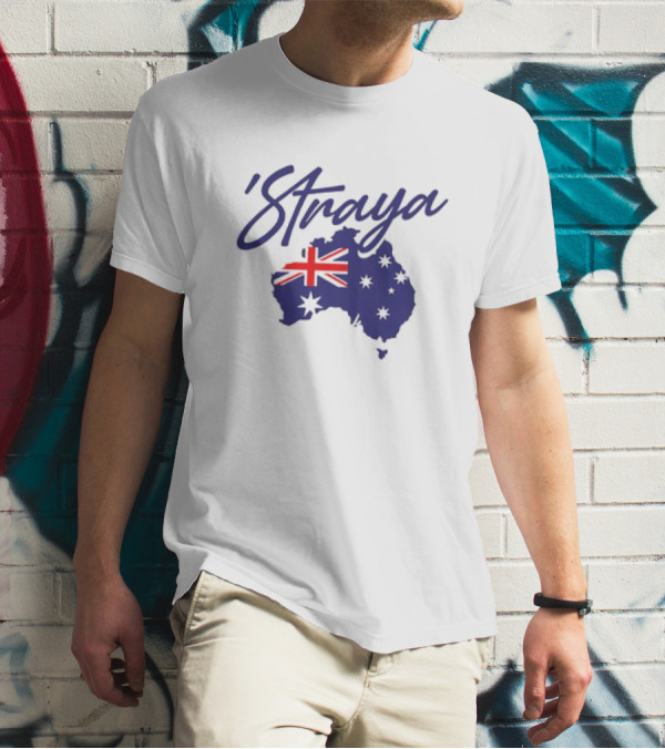 Straya Aussie Map With Australian Flag And Stars T-Shirt