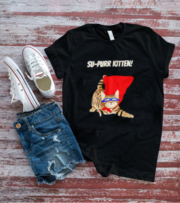 Su-Purr Kitten Cute Super Hero Cat Meme With Red Cape And Mask T-Shirt